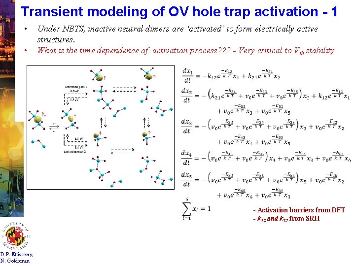 Transient modeling of OV hole trap activation - 1 • • Under NBTS, inactive
