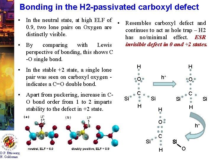 Bonding in the H 2 -passivated carboxyl defect • In the neutral state, at