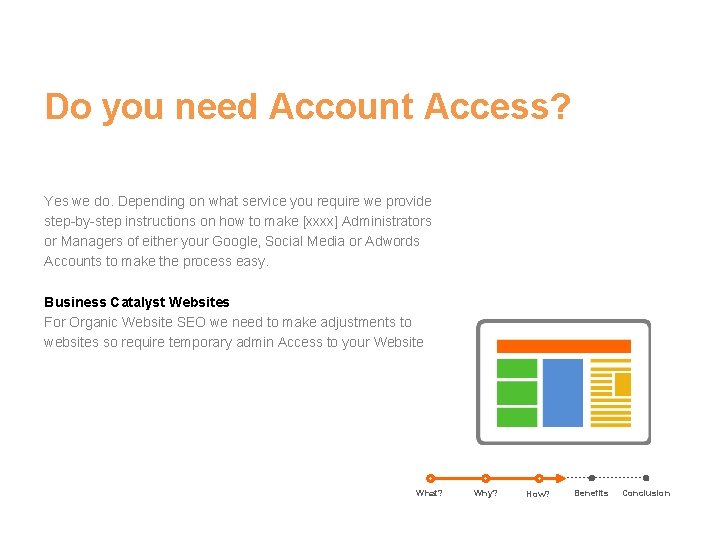 Do you need Account Access? Yes we do. Depending on what service you require