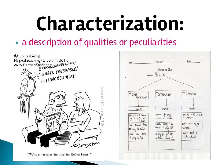 Characterization: ▶ a description of qualities or peculiarities 