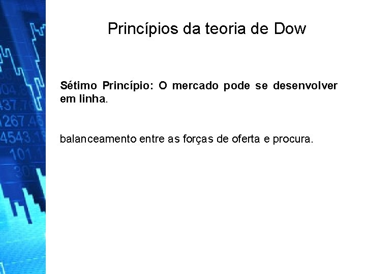 Princípios da teoria de Dow Sétimo Princípio: O mercado pode se desenvolver em linha.