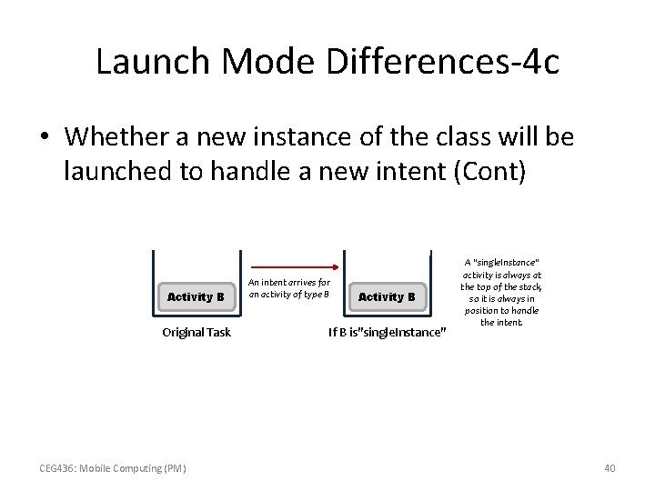 Launch Mode Differences-4 c • Whether a new instance of the class will be