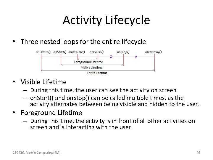 Activity Lifecycle • Three nested loops for the entire lifecycle • Visible Lifetime –