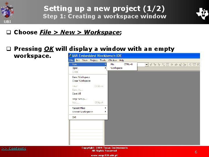 Setting up a new project (1/2) UBI Step 1: Creating a workspace window q