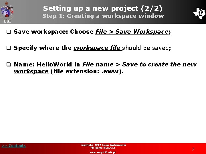 Setting up a new project (2/2) UBI Step 1: Creating a workspace window q