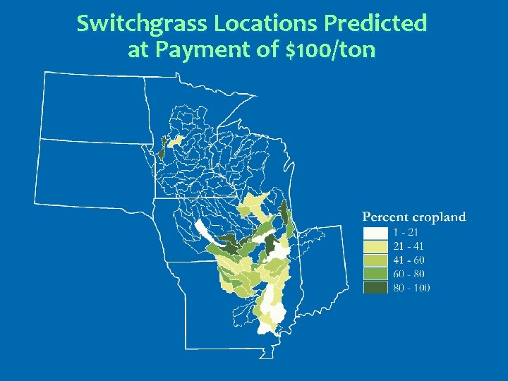 Switchgrass Locations Predicted at Payment of $100/ton 