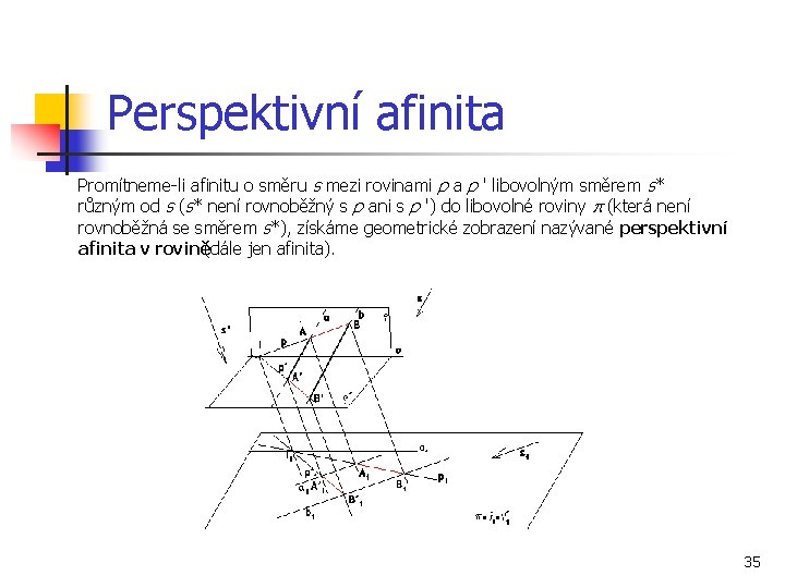 Perspektivní afinita Promítneme-li afinitu o směru s mezi rovinami ρ a ρ ' libovolným