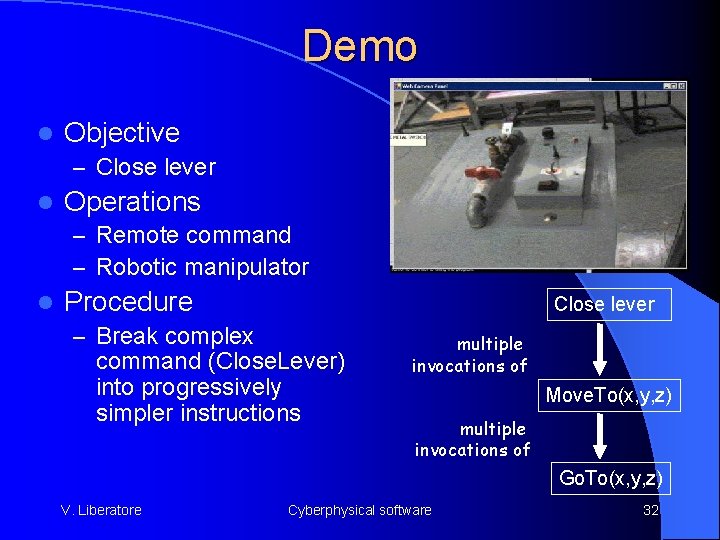 Demo l Objective – Close lever l Operations – Remote command – Robotic manipulator