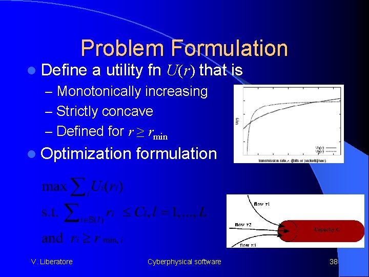 Problem Formulation l Define a utility fn U(r) that is – Monotonically increasing –