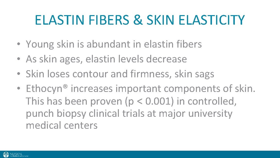 ELASTIN FIBERS & SKIN ELASTICITY • • Young skin is abundant in elastin fibers