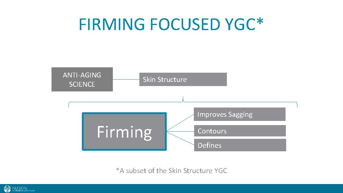 FIRMING FOCUSED YGC* ANTI-AGING SCIENCE Skin Structure Improves Sagging Firming Contours Defines *A subset