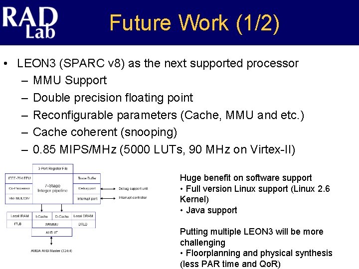 Future Work (1/2) • LEON 3 (SPARC v 8) as the next supported processor