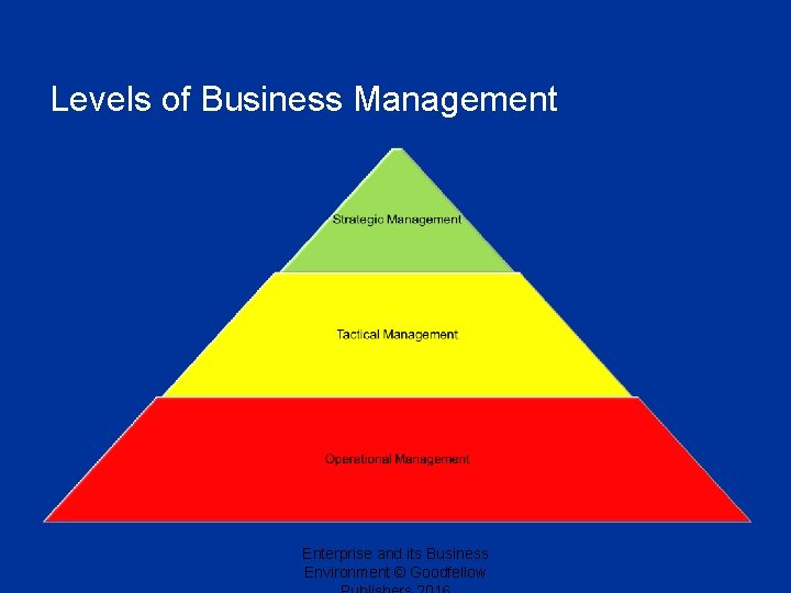 Levels of Business Management Enterprise and its Business Environment © Goodfellow 