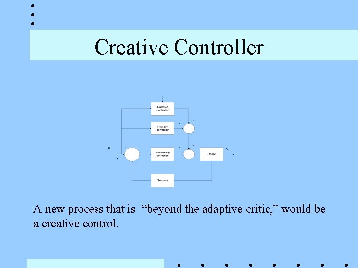 Creative Controller A new process that is “beyond the adaptive critic, ” would be