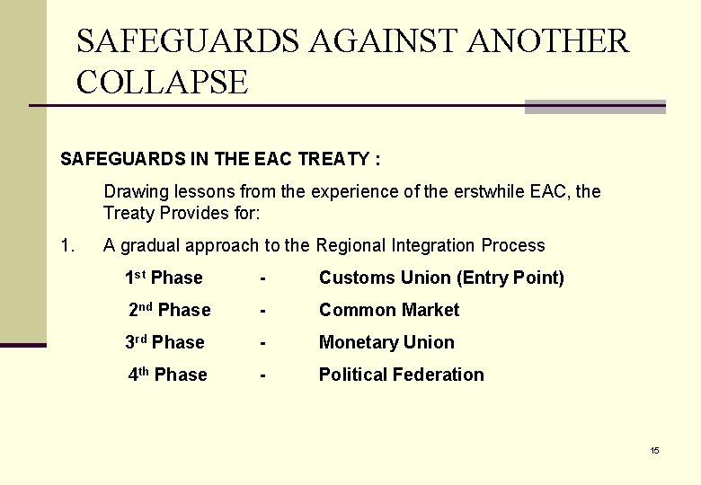 SAFEGUARDS AGAINST ANOTHER COLLAPSE SAFEGUARDS IN THE EAC TREATY : Drawing lessons from the