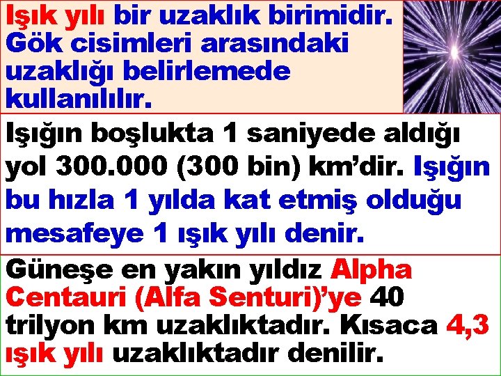 Işık yılı bir uzaklık birimidir. Gök cisimleri arasındaki uzaklığı belirlemede kullanılılır. Işığın boşlukta 1