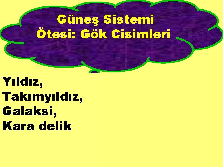 Güneş Sistemi Ötesi: Gök Cisimleri Yıldız, Takımyıldız, Galaksi, Kara delik * 