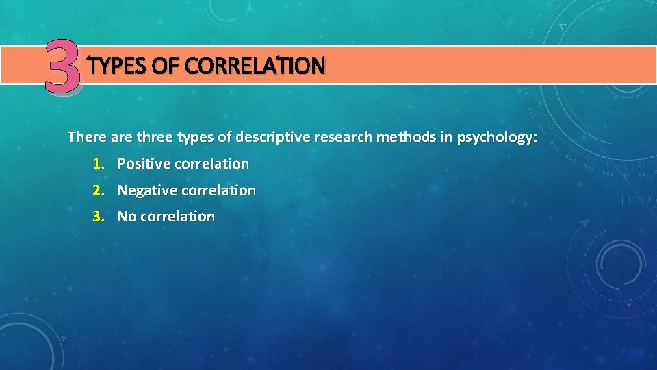 3 TYPES OF CORRELATION There are three types of descriptive research methods in psychology:
