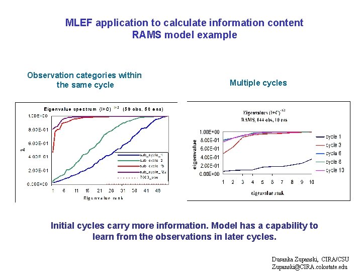 MLEF application to calculate information content RAMS model example Observation categories within the same