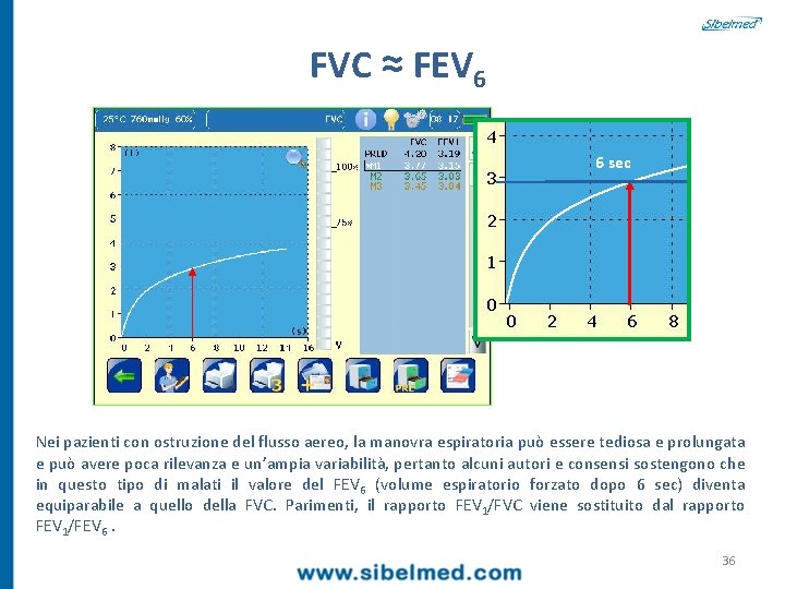 FVC ≈ FEV 6 6 sec Nei pazienti con ostruzione del flusso aereo, la