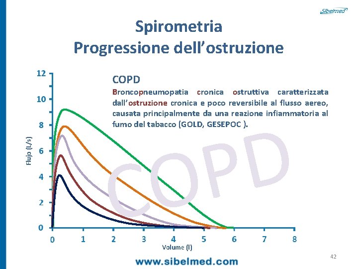 Spirometria Progressione dell’ostruzione COPD Flujo (L/s) Broncopneumopatia cronica ostruttiva caratterizzata dall’ostruzione cronica e poco