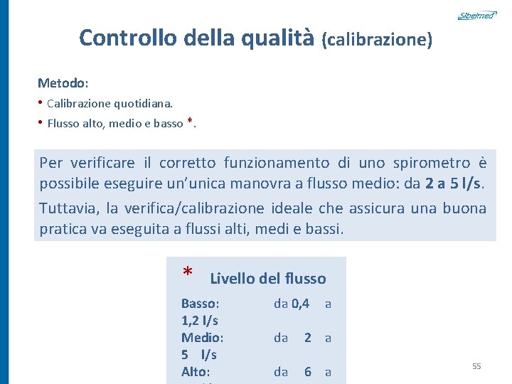 Controllo della qualità (calibrazione) Metodo: • Calibrazione quotidiana. • Flusso alto, medio e basso