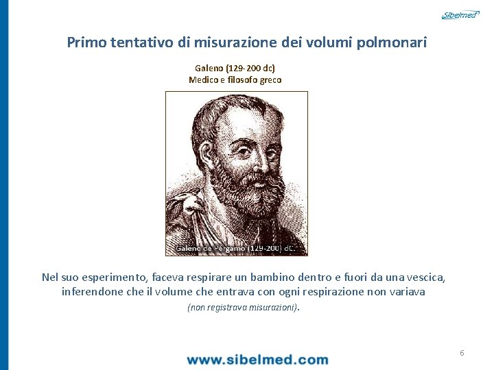 Primo tentativo di misurazione dei volumi polmonari Galeno (129 -200 dc) Medico e filosofo