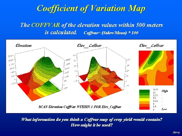 Coefficient of Variation Map The COFFVAR of the elevation values within 500 meters is