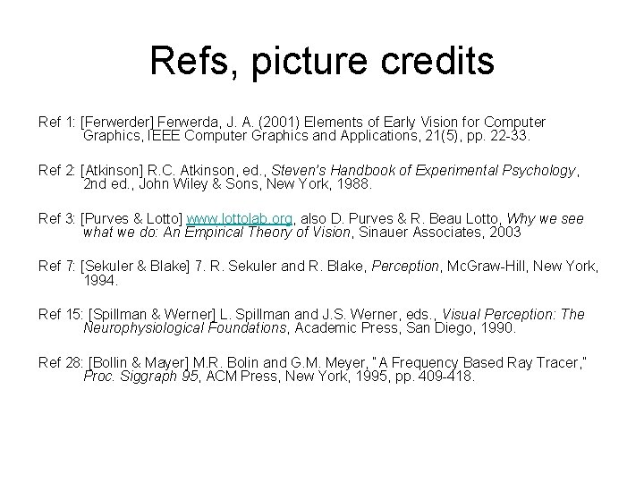 Refs, picture credits Ref 1: [Ferwerder] Ferwerda, J. A. (2001) Elements of Early Vision