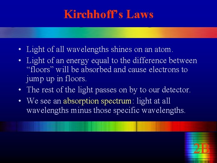 Kirchhoff’s Laws • Light of all wavelengths shines on an atom. • Light of