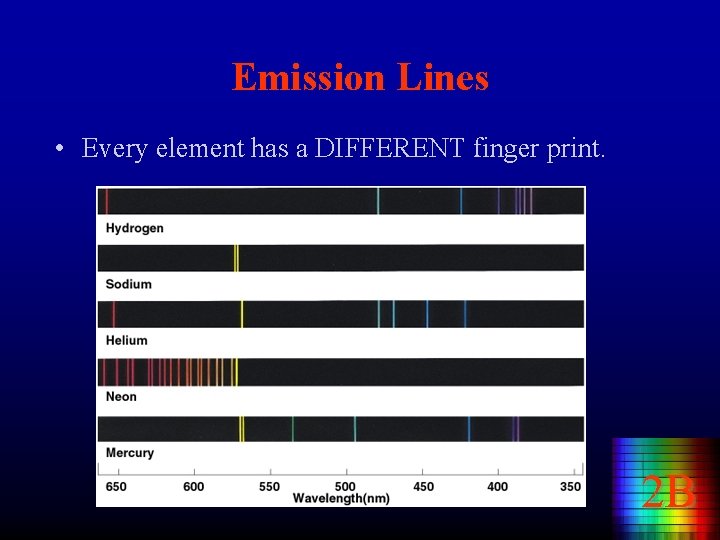 Emission Lines • Every element has a DIFFERENT finger print. 2 B 