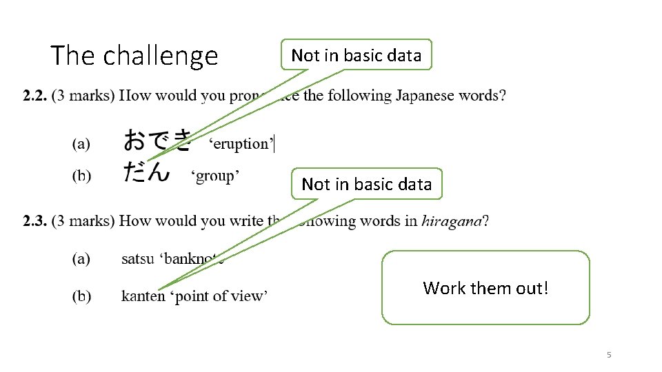 The challenge Not in basic data How can we know what Work them out!