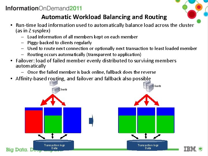 Automatic Workload Balancing and Routing • Run-time load information used to automatically balance load