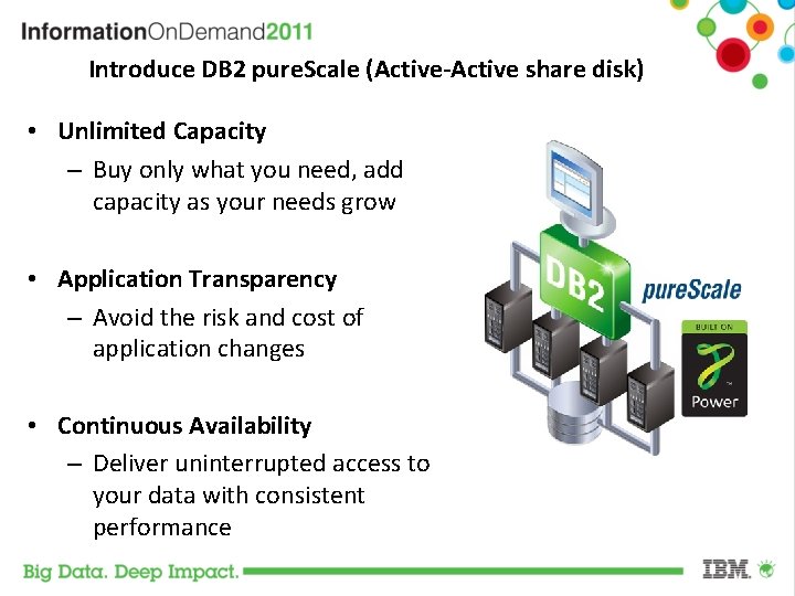 Introduce DB 2 pure. Scale (Active-Active share disk) • Unlimited Capacity – Buy only