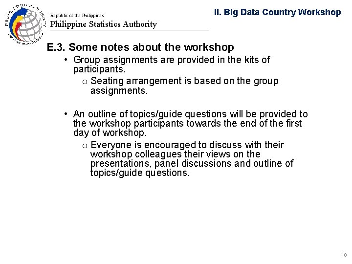 Republic of the Philippines II. Big Data Country Workshop Philippine Statistics Authority Batanes E.