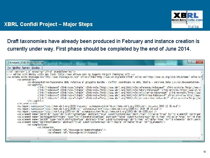 XBRL Confidi Project – Major Steps Draft taxonomies have already been produced in February