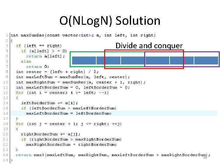 O(NLog. N) Solution Divide and conquer 30 
