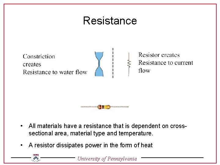 Resistance • All materials have a resistance that is dependent on crosssectional area, material