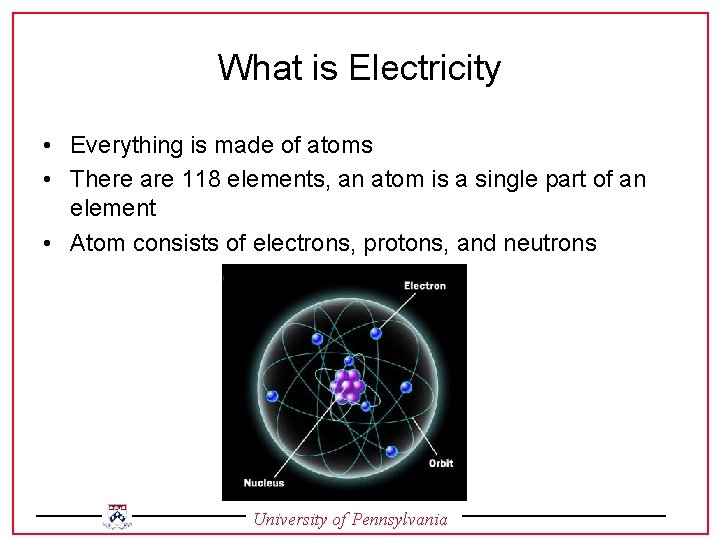 What is Electricity • Everything is made of atoms • There are 118 elements,