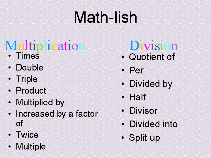 Math-lish Multiplication • • • Times Double Triple Product Multiplied by Increased by a Math-lish Multiplication • • • Times Double Triple Product Multiplied by Increased by a
