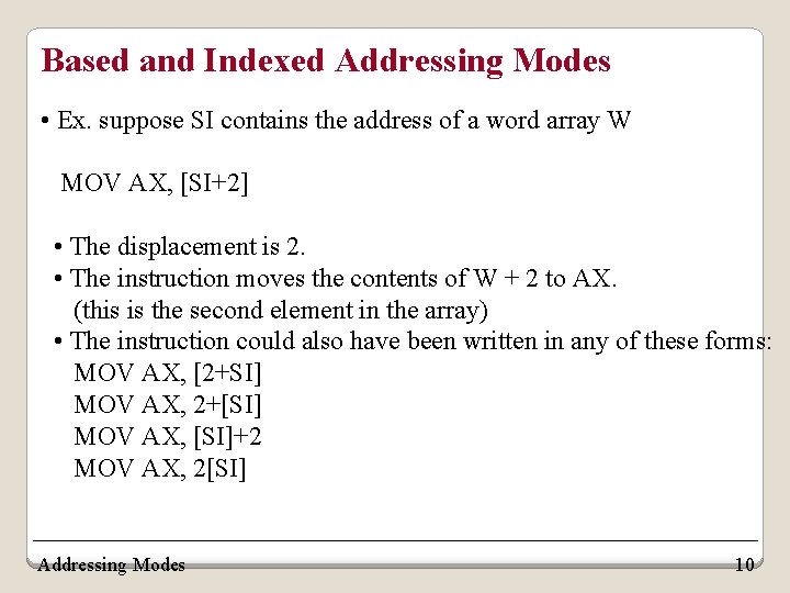 Based and Indexed Addressing Modes • Ex. suppose SI contains the address of a