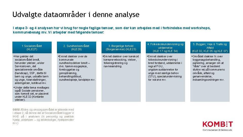 Udvalgte dataområder i denne analyse I etape 3 - og 4 analysen har vi