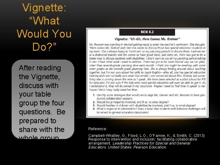 Vignette: “What Would You Do? ” After reading the Vignette, discuss with your table