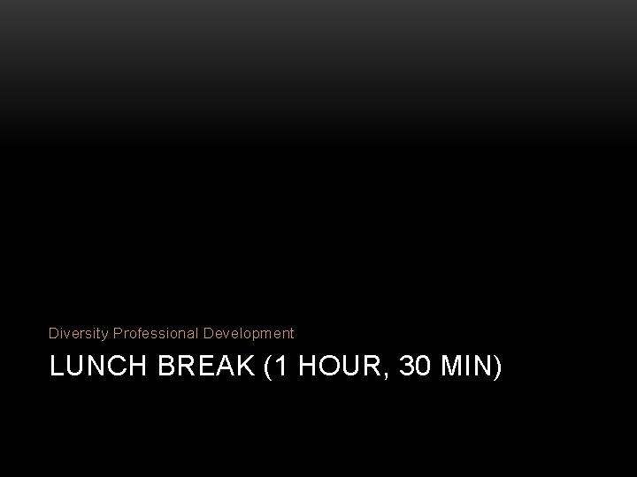 Diversity Professional Development LUNCH BREAK (1 HOUR, 30 MIN) 