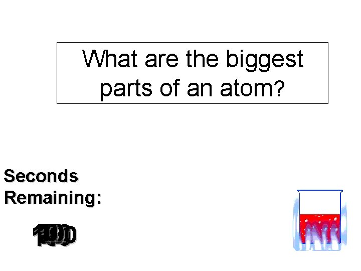 What are the biggest parts of an atom? Seconds Remaining: 120 140 130 70