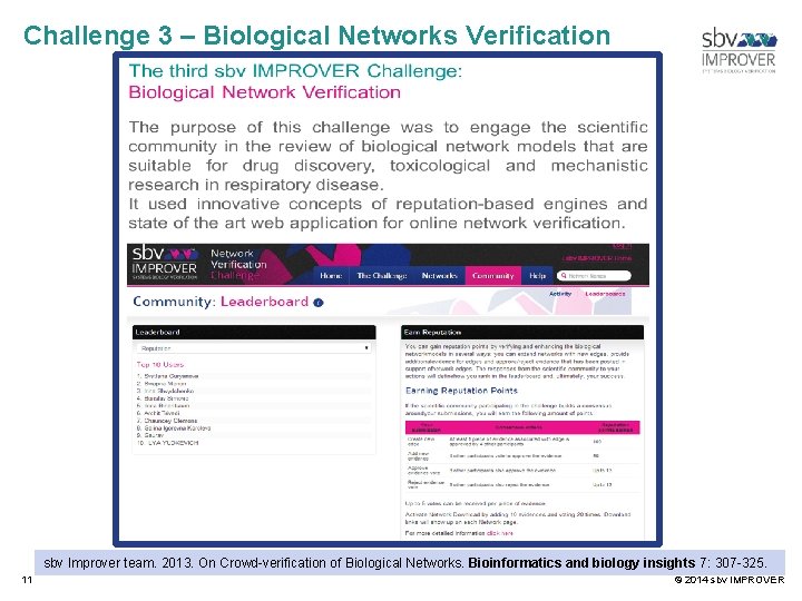 Challenge 3 – Biological Networks Verification sbv Improver team. 2013. On Crowd-verification of Biological