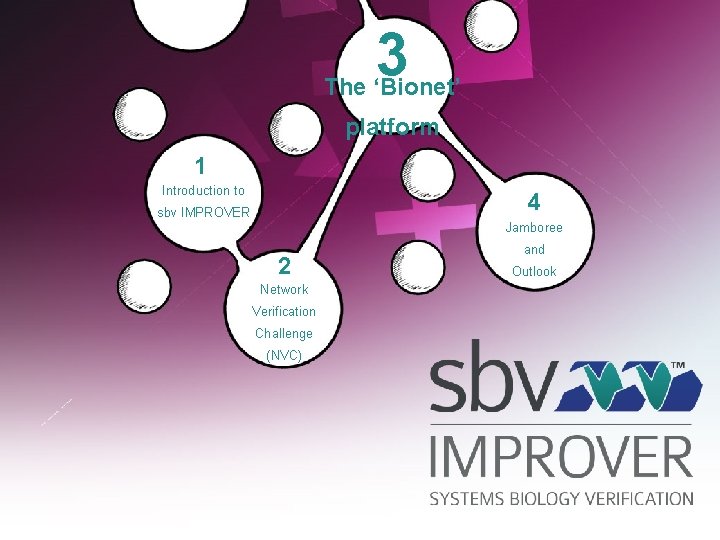 3 The ‘Bionet’ platform 1 Introduction to 4 sbv IMPROVER Jamboree 2 Network Verification