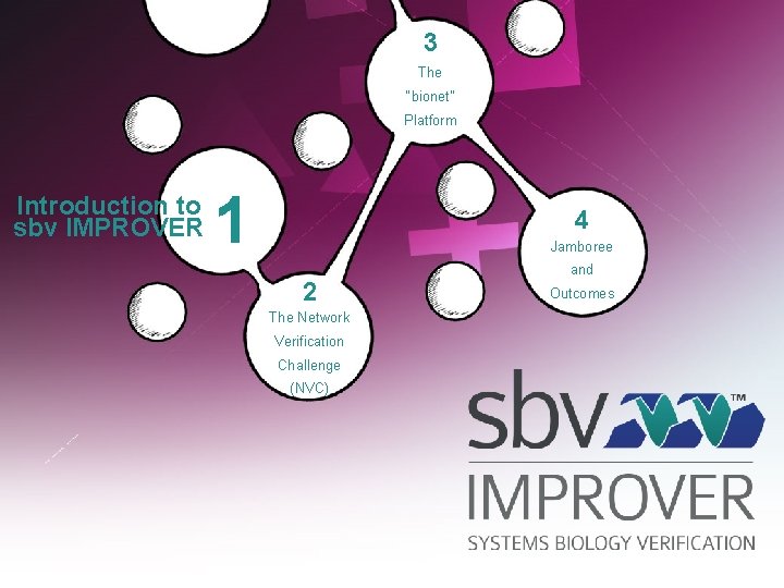 3 The “bionet” Platform Introduction to sbv IMPROVER 1 4 Jamboree 2 The Network