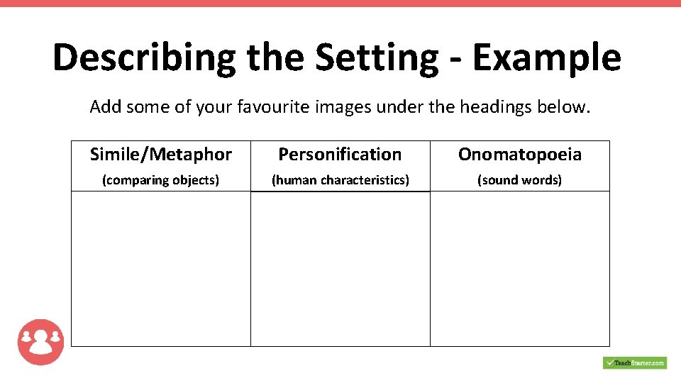 Describing the Setting - Example Add some of your favourite images under the headings