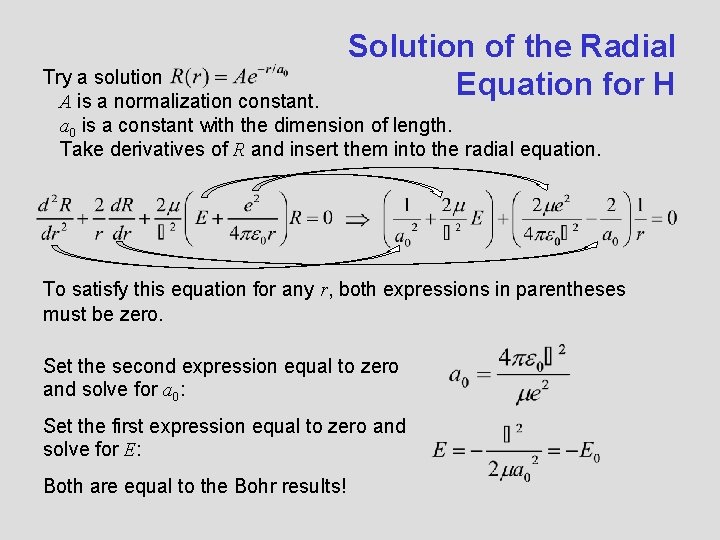 Solution of the Radial Equation for H Try a solution A is a normalization Solution of the Radial Equation for H Try a solution A is a normalization